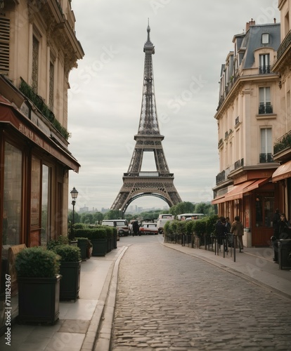 Compact urban scene featuring the Eiffel Tower in Paris.