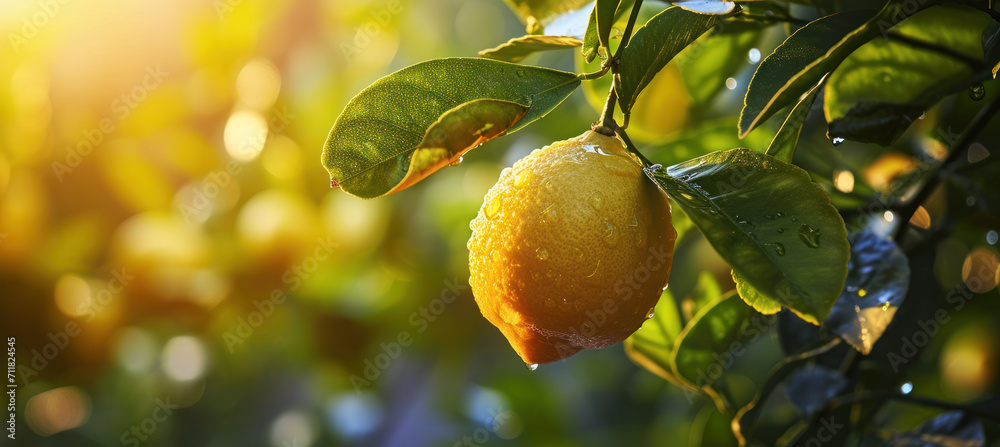 Intensely Yellow Citrus, Sunlit Lemon Elegance in Close-Up