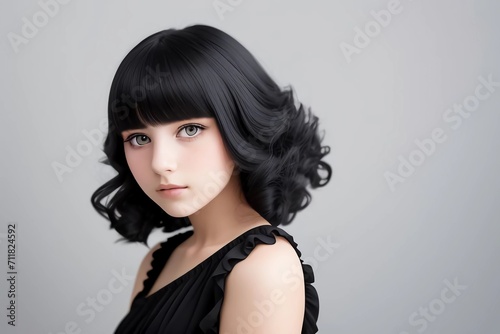 Beautiful Girl looking with Dark Hair. Female Lady Woman Person Human People. Generated AI