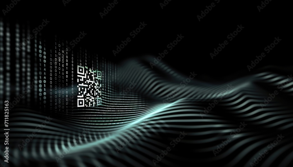Dynamic QR code on digital wave. - obrazy, fototapety, plakaty 