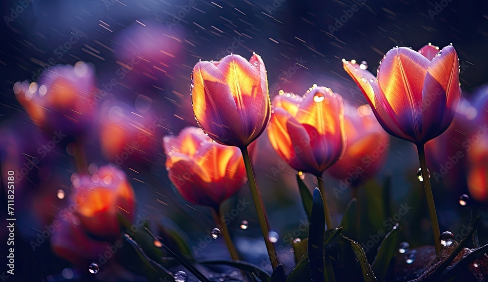 tulips with rain drops