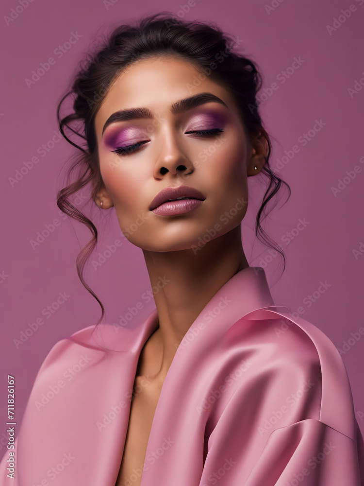 Portrait of a brunette woman wearing pink. Fashion beauty style shoot. Portrait of a brunette woman wearing pink. Fashion beauty style shoot.