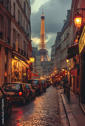 Vintage poster of Paris with its characteristic architecture and nostalgic atmosphere, ideal for aesthetic projects and nostalgic decor. photo