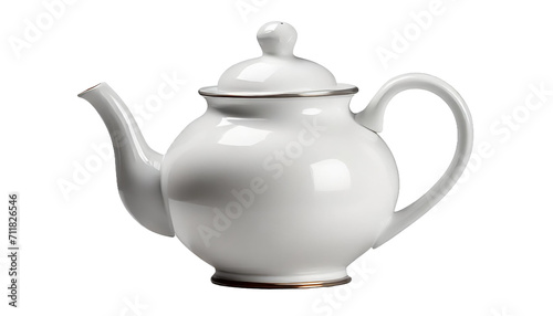 White ceramic teapot isolated on transparent background.
