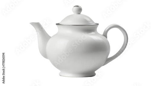 White ceramic teapot isolated on transparent background.