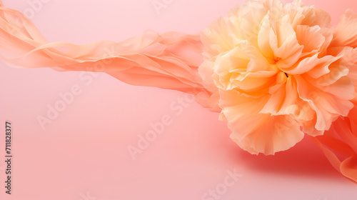 Beautiful elegant floral background in trendy peachy pink color with orange carnation flower wavy texture. Design template for wallpaper wedding celebration concept © olindana