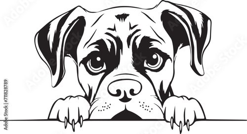  Peeking Boxer face, Dog head, isolated on a white background, Vector, Illustration