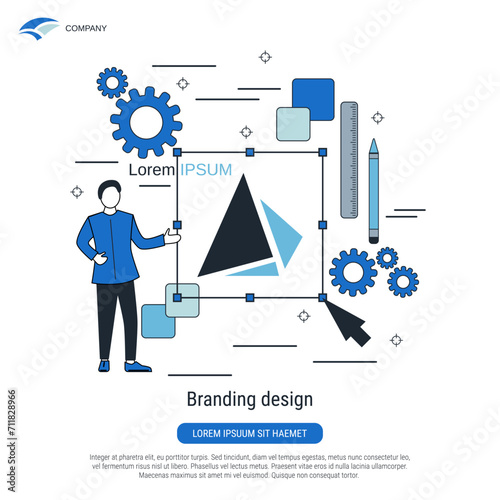 Branding design, digital art, computer graphic flat contour style vector concept illustration