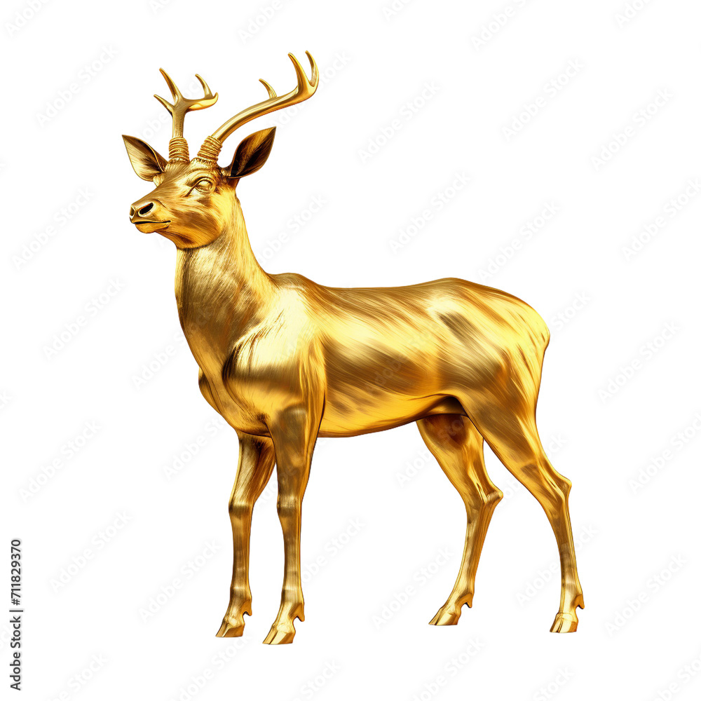Fototapeta premium golden deer statue isolated on transparent background
