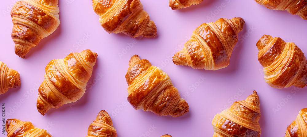 banner of croissants on the purple background banner of croissants on the purple background