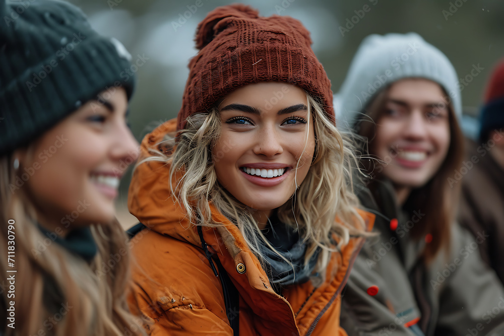 group of people drinking coffee in the park, laughing and talking group of people drinking coffee in the park, laughing and talking
