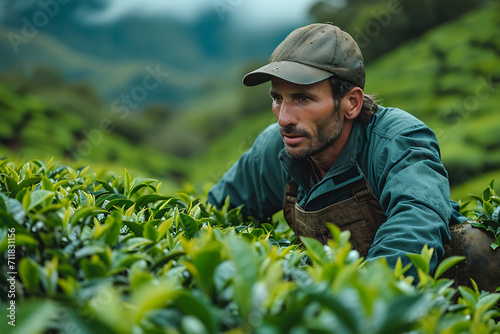 people work on a tea plantation
