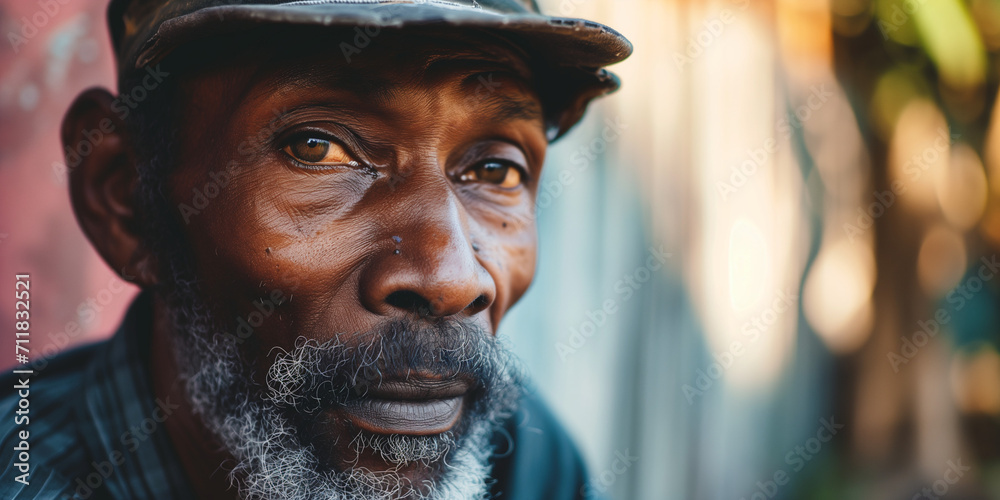 Elderly man with a salt-and-pepper beard, wearing a cap, his eyes telling a story of wisdom and experience Elderly man with a salt-and-pepper beard, wearing a cap, his eyes telling a story of wisdom and experience