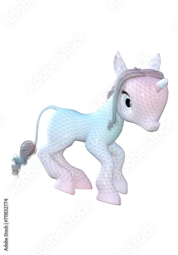 Cute baby unicorn, 3D generated illustration, cartoon style, Image 14 of a series in various colors and poses.  © Mike