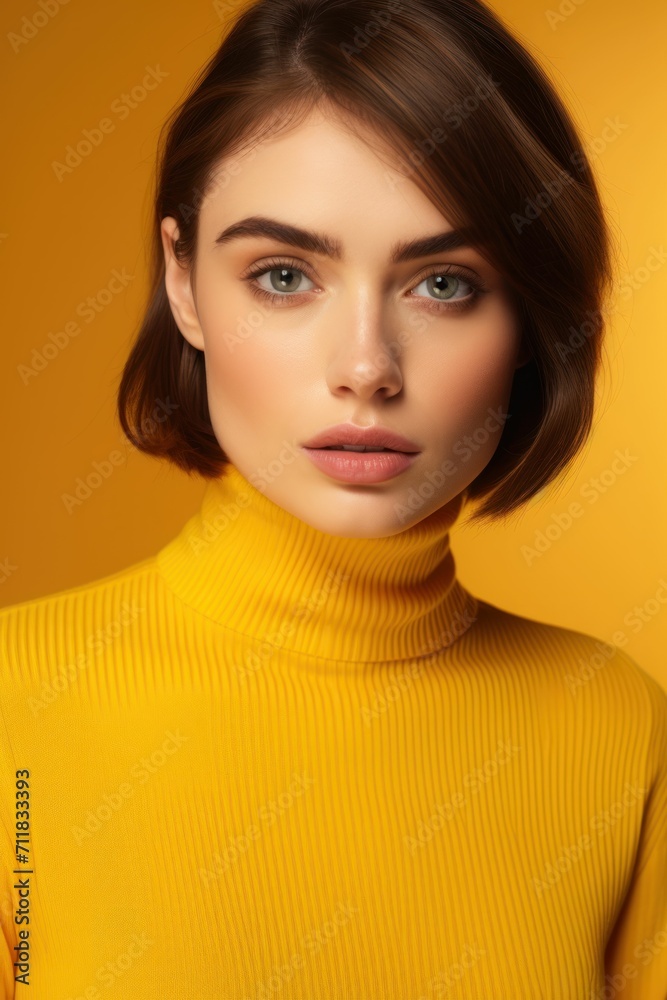 Portrait of a lady in yellow outfit and background Portrait of a lady in yellow outfit and background
