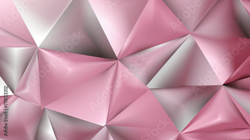 Closeup of geometric squares, triangles, polygon wall pattern in different grey pink rose tones with 3d effect, modern design, background web business texture