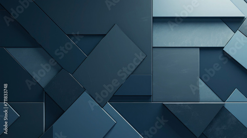 Closeup of blue geometric polygons of triangles and rectangles, modern architectural mosaic design in layers, 3d effect, background texture, business web
