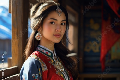 Beautiful Young lady in kazakh traditional dress
