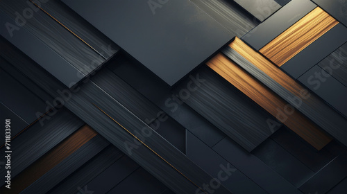 Closeup of dark grey and golden shapes of metallic steel design, abstract, architecture grafic, industrial background texture pattern, business web