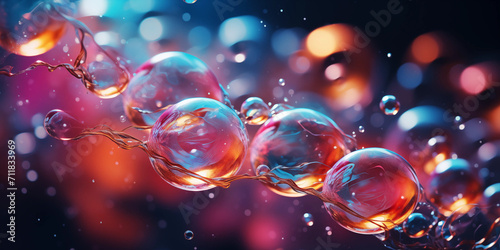 abstract background with flying bubbles on a colorful background