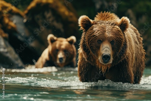 Brown bears in a lake