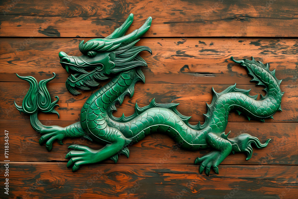 Fototapeta premium Chinese new year 2024 year green wooden dragon symbol