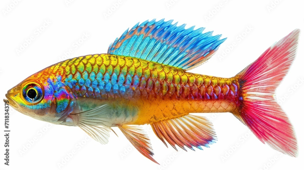 Rainbow color beautiful fish isolated on white background