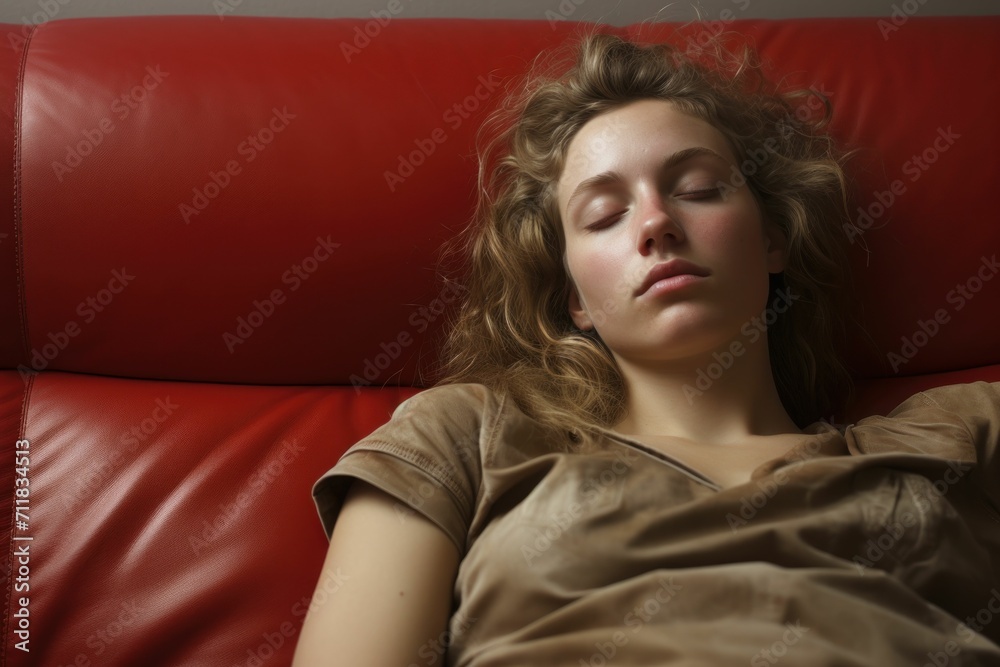 Naklejka premium Woman relaxing and sleeping on a couch