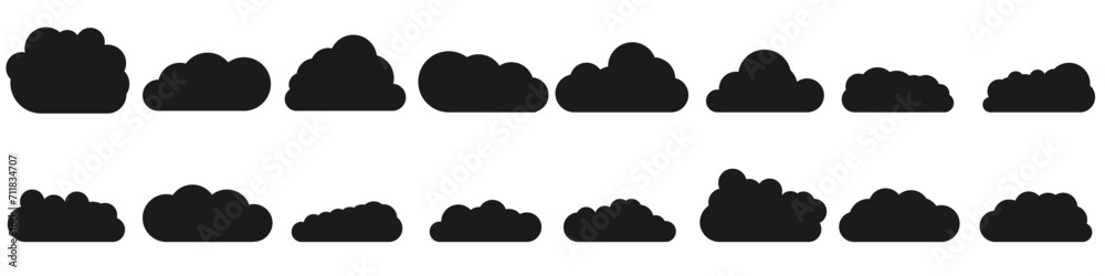Set of clouds. Cloud icon. Fluffy clouds silhouettes. Set of clouds. Cloud icon. Fluffy clouds silhouettes.