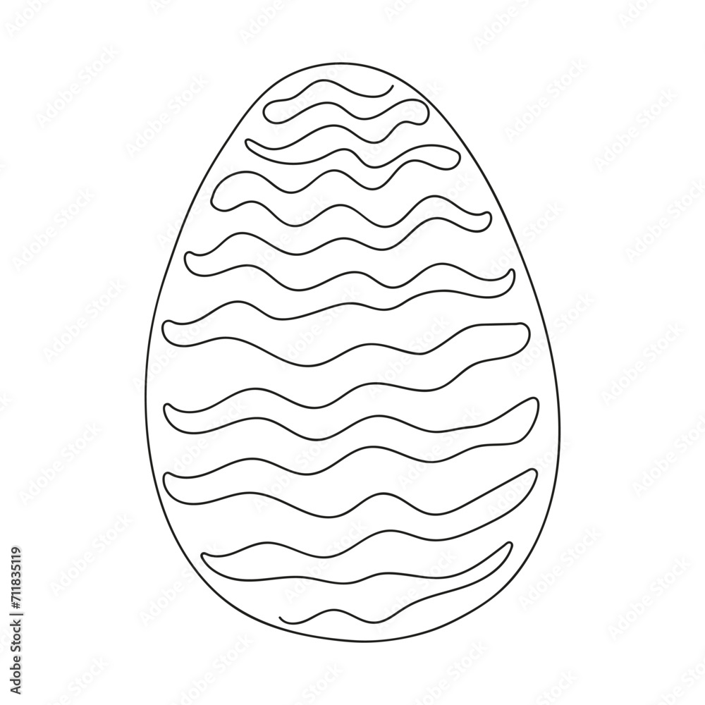 Easter egg with pattern. Continuous one line drawing. Vector illustration on white background. Design element. Ideal for icon, logo, print, Easter decoration, coloring book, greeting card. Minimalist. Easter egg with pattern. Continuous one line drawing. Vector illustration on white background. Design element. Ideal for icon, logo, print, Easter decoration, coloring book, greeting card. Minimalist.