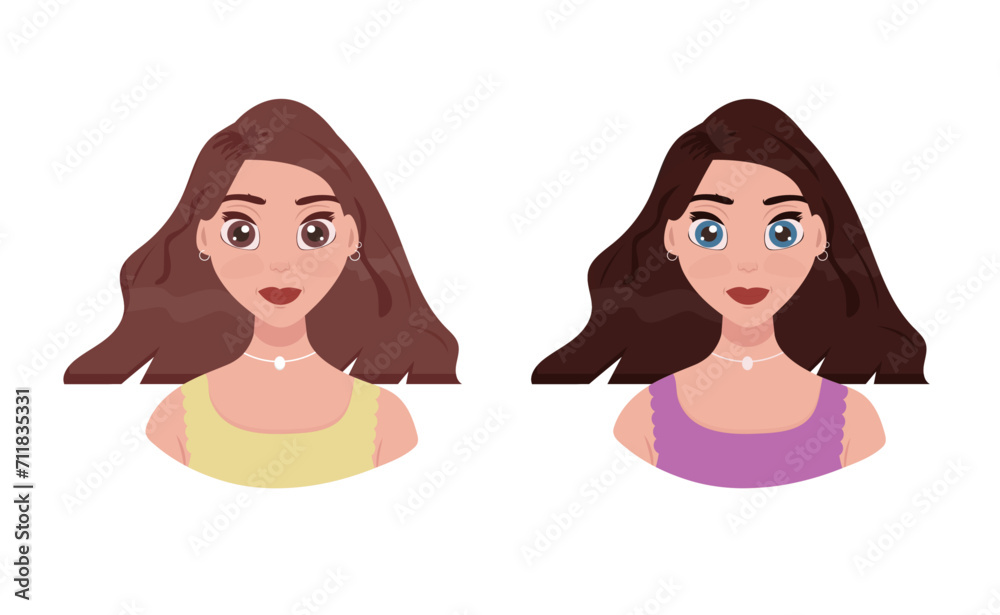 Girl in cartoon style, set. Vector illustration Girl in cartoon style, set. Vector illustration
