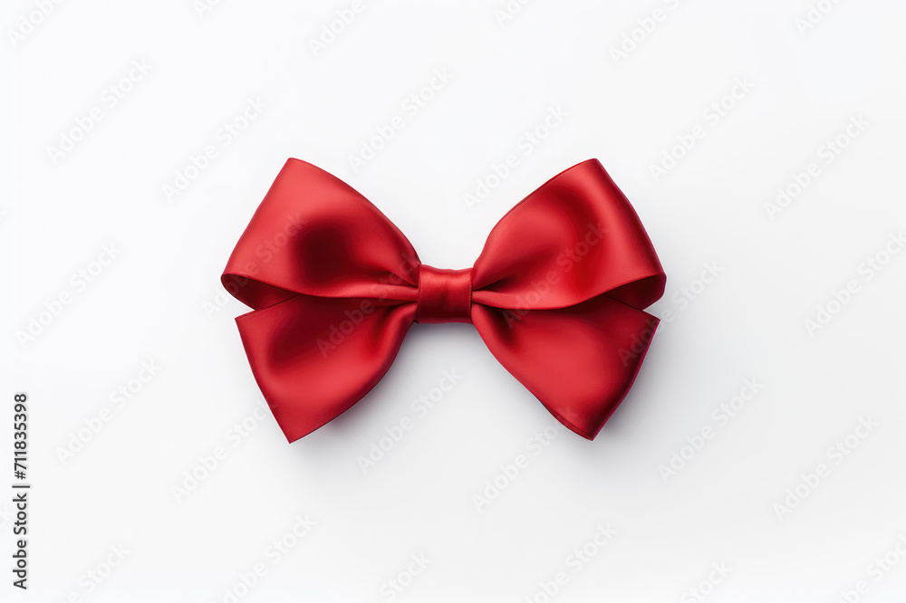 Red silk bow on a white background. AI generative. Red silk bow on a white background. AI generative.