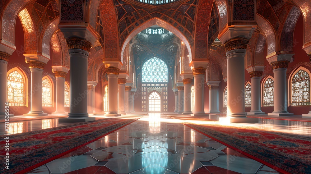 Obraz premium Interior of the Sultan Ahmed Mosque in Istanbul, Turkey. 3D rendering
