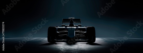 Silhouette of a Formula One car under dramatic lighting. 
