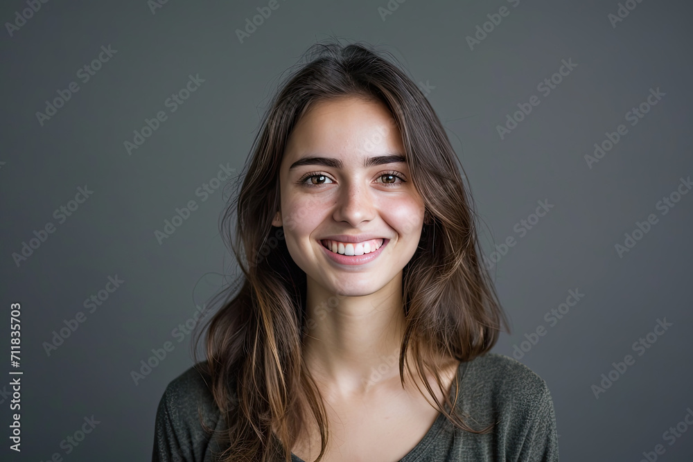 A woman with long brown hair is smiling for the camera A woman with long brown hair is smiling for the camera