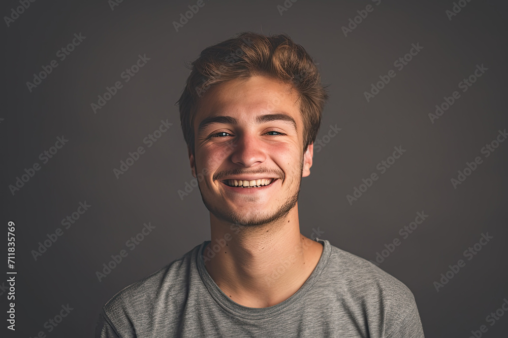 A young man with a beard is smiling for the camera A young man with a beard is smiling for the camera