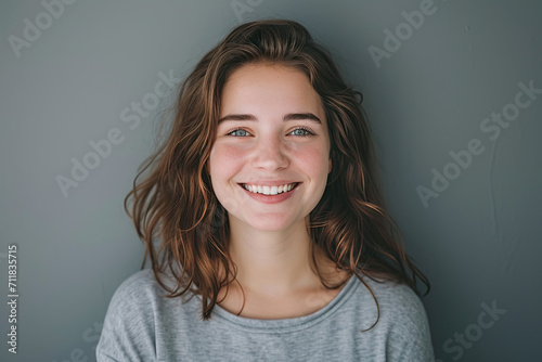 A woman with brown hair and green eyes smiles for the camera