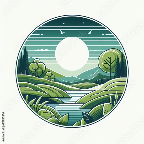 A landscape illustration in cyrcle  photo