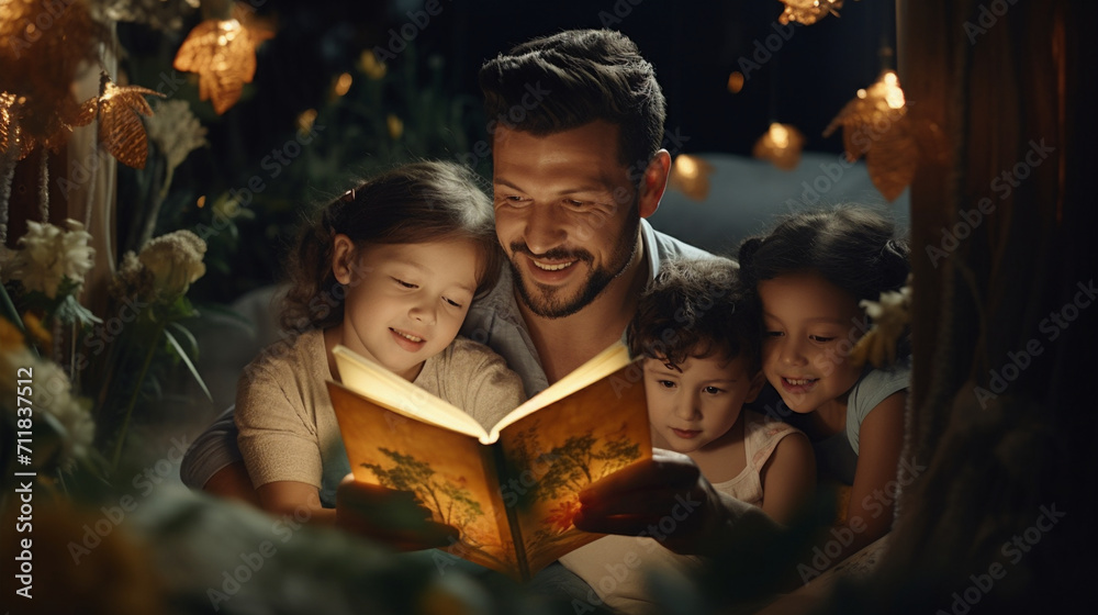 The Tender Connection of a Youthful Family Sharing a Fairy Tale with Their Children The Tender Connection of a Youthful Family Sharing a Fairy Tale with Their Children