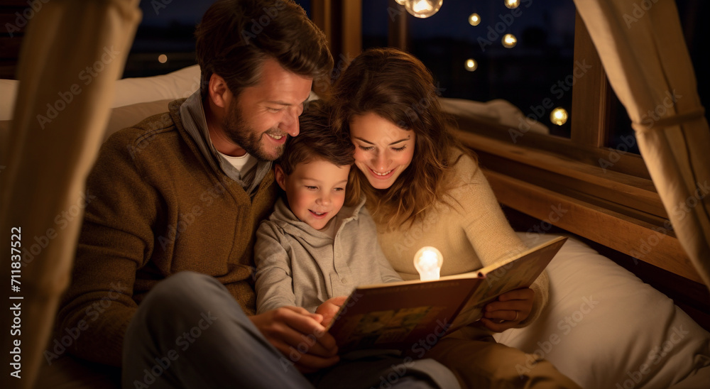 The Tender Connection of a Youthful Family Sharing a Fairy Tale with Their Children The Tender Connection of a Youthful Family Sharing a Fairy Tale with Their Children