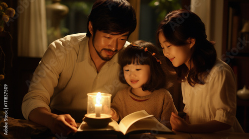 The Tender Connection of a Youthful Family Sharing a Fairy Tale with Their Children