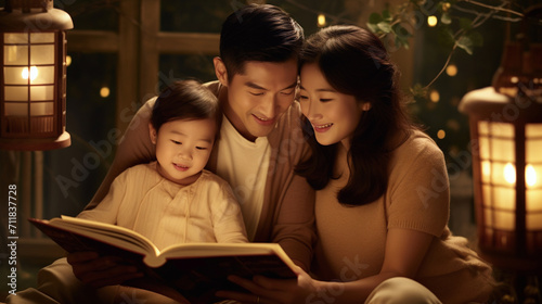 The Affectionate Bond of a Young Family Engaging in Storytelling with Their Children