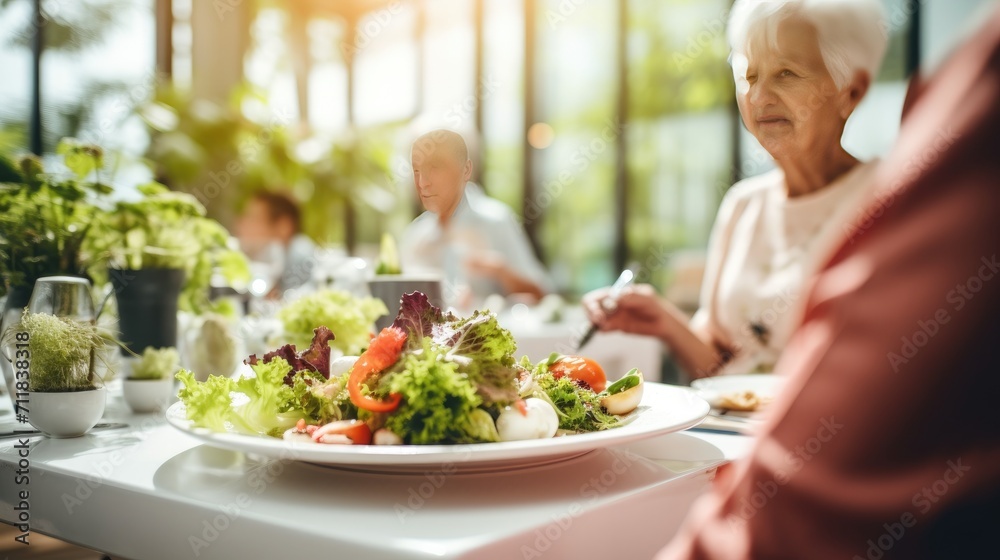 Healthy Food In The Dining Room Of The Senior Center. Generative AI