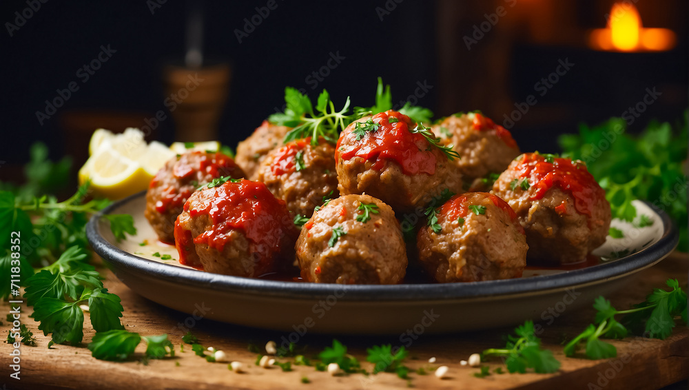 Delicious appetizing meatballs in tomato sauce on the table Delicious appetizing meatballs in tomato sauce on the table
