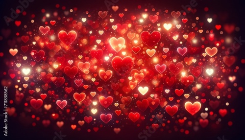 Bokeh Hearts Pattern Over Red Gradient Background for Love and Celebration Generated Image