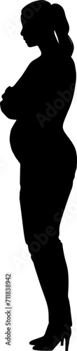 Vektor Silhouette Körper Profil - Junge Frau schwanger mit Babybauch - Schwangerschaft Freude