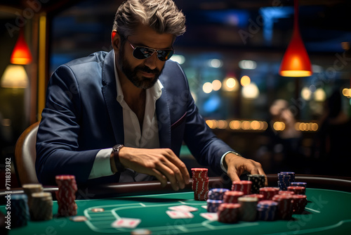 Attractive man betting in a casino