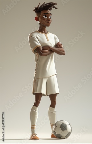 Dynamic 3D character of a young Soccer Player Athlete in All-White Kit