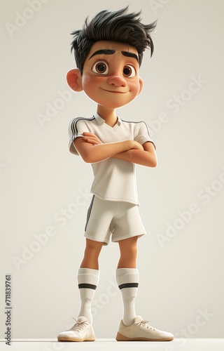 Dynamic 3D character of a young Soccer Player Athlete in All-White Kit
