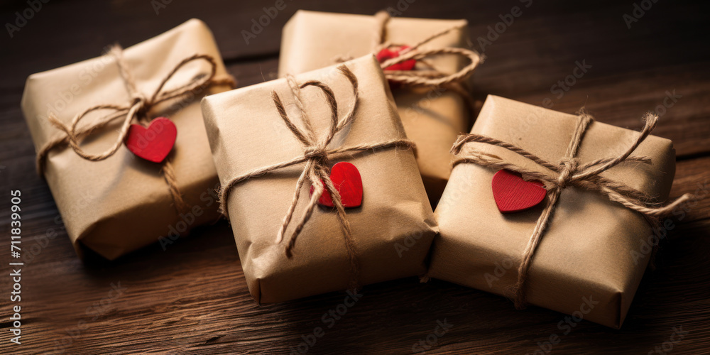 Gift boxes tied with a thread with a mockup heart Ai generative